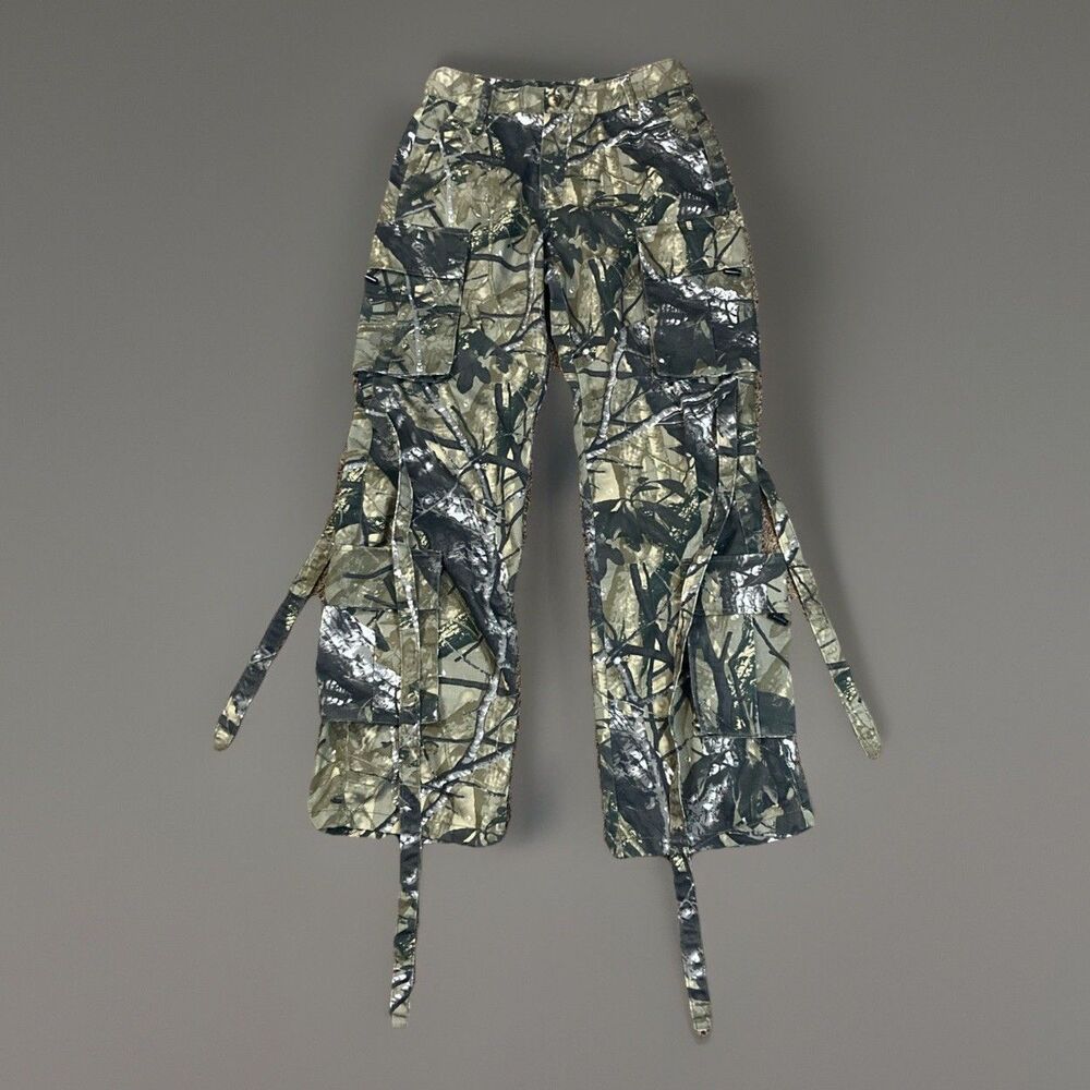 Fashion Nova Women's Camouflage Cargo Pants Long Black Green Pockets Size S